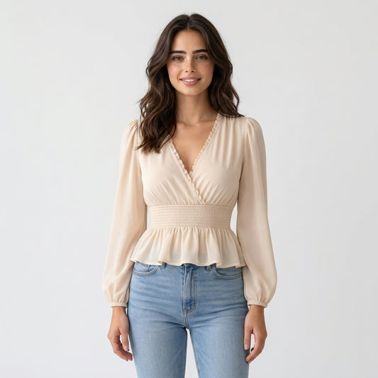 Chemisier beige en polyester