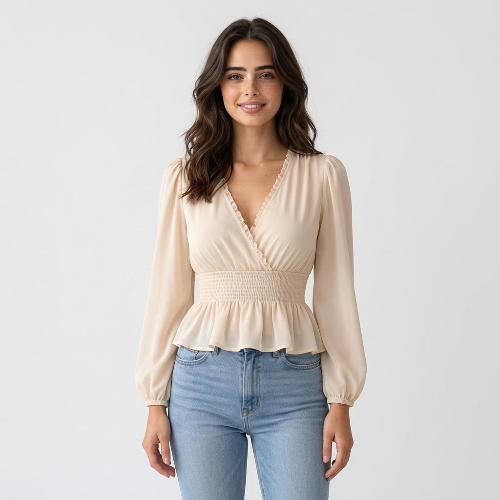 Chemisier beige en polyester